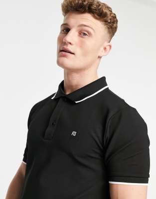 River Island RI Slim Fit Short Sleeve Polo Shirt - Black - Polo Shirts