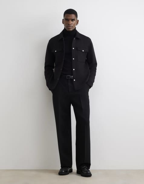 River Island Slim fit premium collared overshirt in black