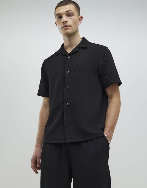 River Island Slim fit revere shirt in black