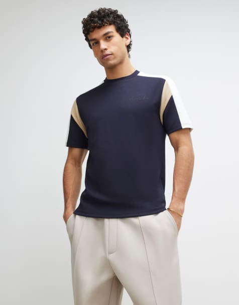 River Island Slim fit shoulder colour block t-shirt in navy - view 1