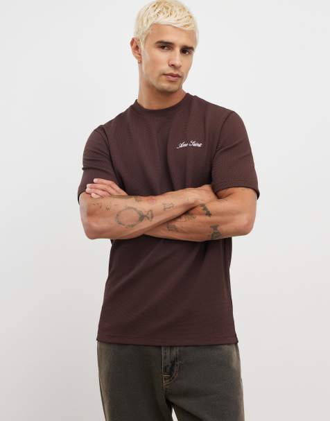 River Island Slim fit slinky ame saint t-shirt in brown - dark - view 1