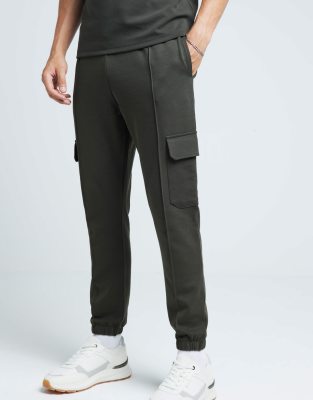 River Island Slim fit smart cargo joggers in khaki-Green