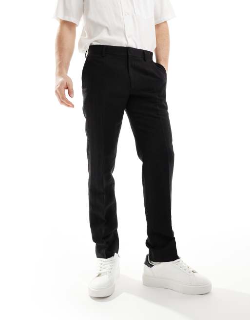 River Island slim fit smart linen pants in black