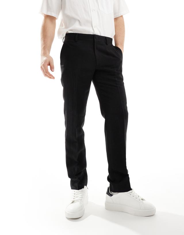 River Island - slim fit smart linen trousers in black