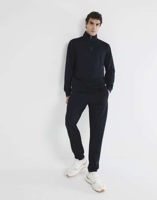 River Island Slim fit stretch textured smart joggers in navy