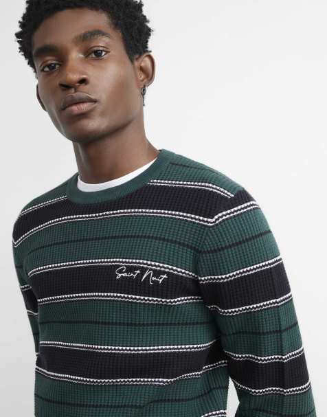 River Island Slim fit stripe knit long sleeve jumper in green - view 1
