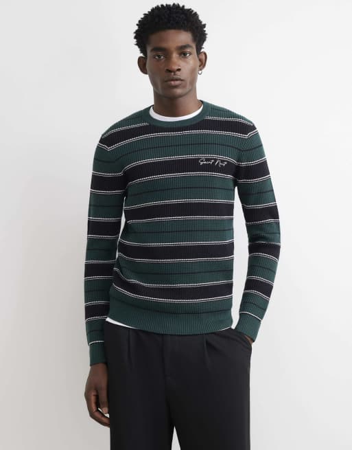 River Island Slim fit stripe knit long sleeve jumper in green, 2 of 4