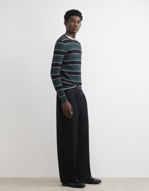 River Island Slim fit stripe knit long sleeve jumper in green, 3 of 4