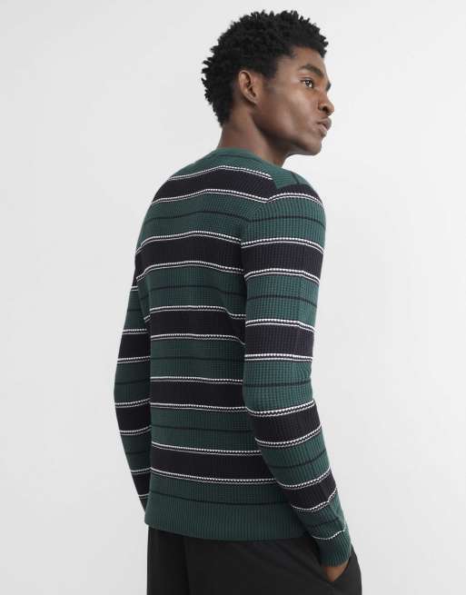 River Island Slim fit stripe knit long sleeve jumper in green, 4 of 4