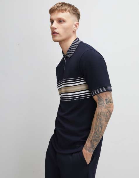 River Island Slim fit stripe polo shirt in navy - view 1