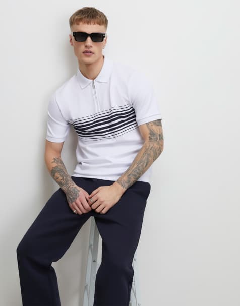 River Island Slim fit stripe polo shirt in white - view 1