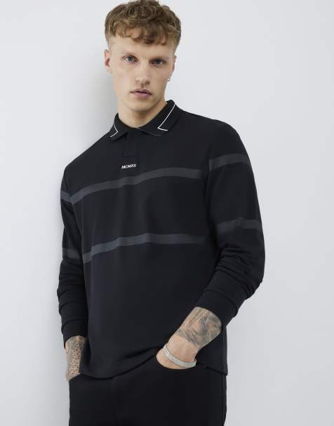 River Island Slim fit striped polo shirt in black - view 1