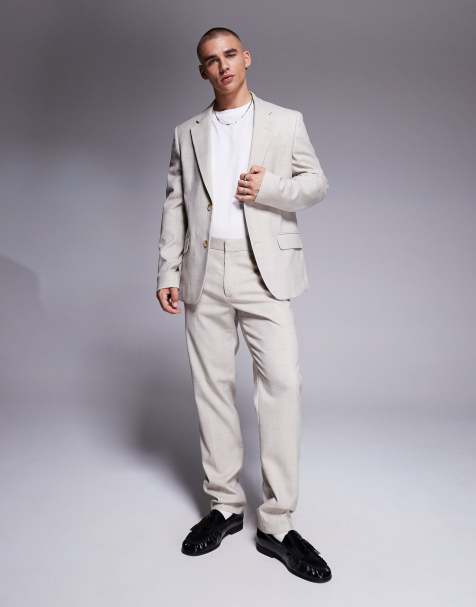 River Island slim fit suit in beige check - BEIGE - view 1