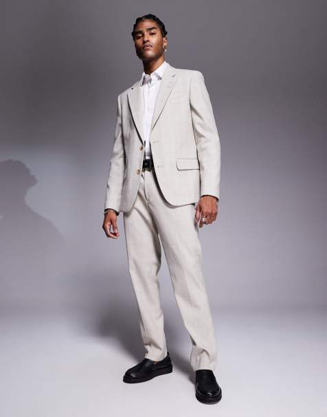 River Island slim fit suit in beige check - view 1