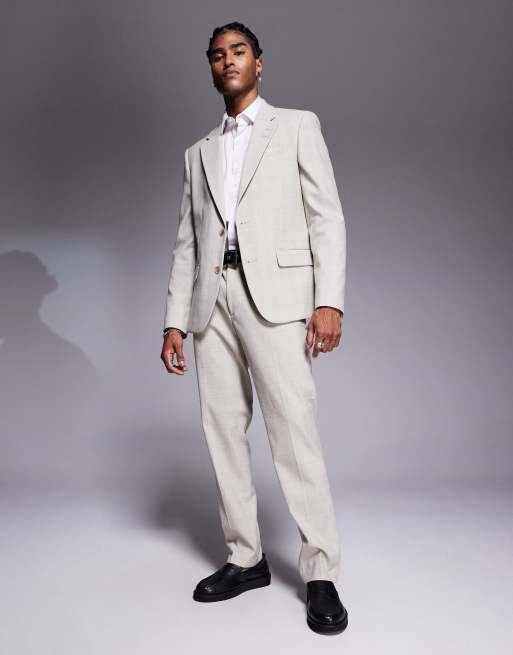 River Island slim fit suit jacket in beige check ASOS