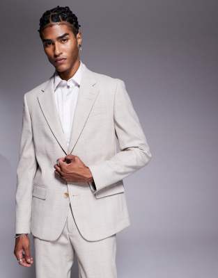 slim fit suit jacket in beige plaid-Neutral