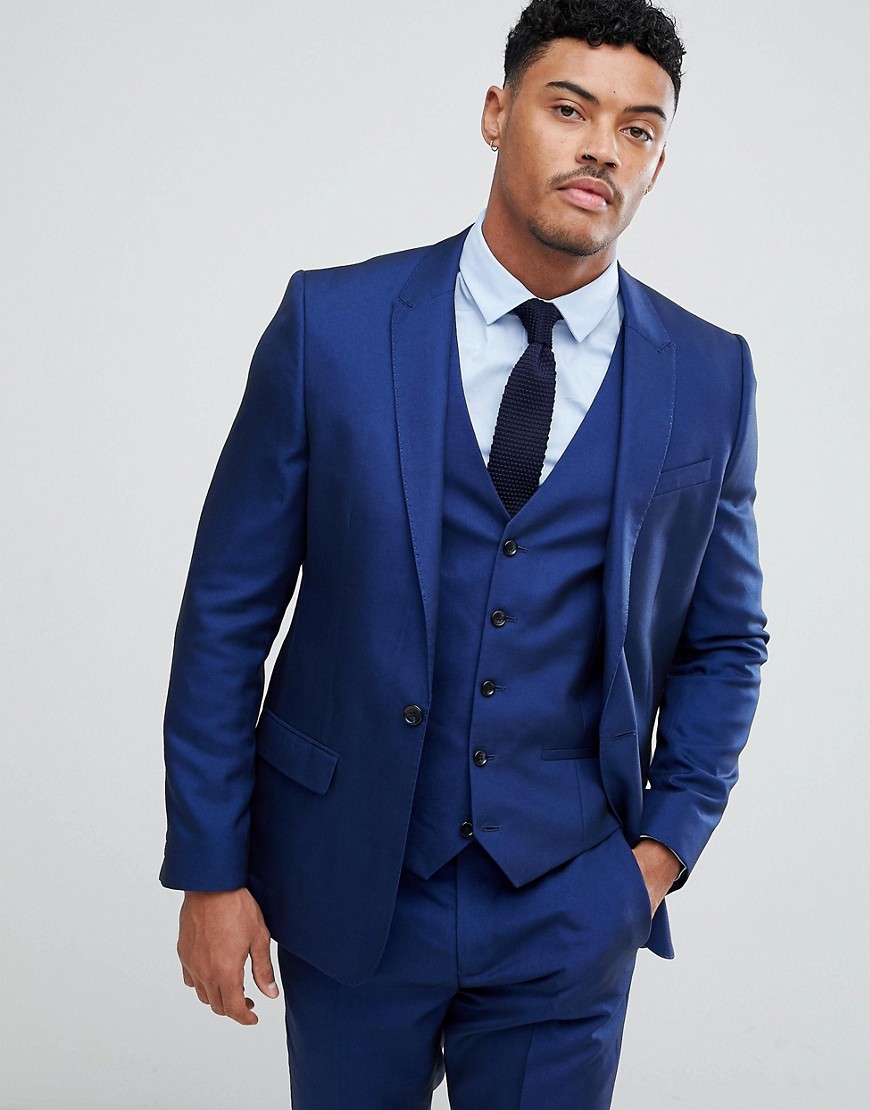 River Island Slim Fit Suit Jacket In Bright Blue