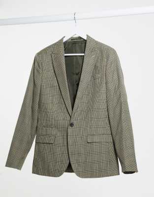 River Island slim fit suit jacket in brown heritage check - ASOS Price Checker