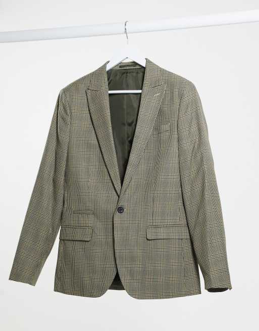 River Island slim fit suit jacket in brown heritage check