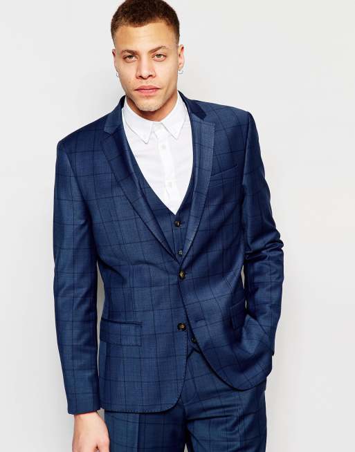 River Island Slim Fit Suit Jacket In Navy Check | ASOS