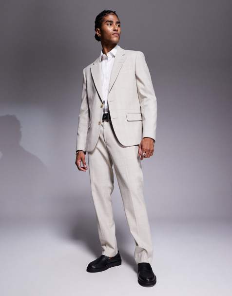 River Island slim fit suit pants in beige check - view 1