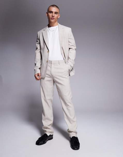 River Island slim fit suit pants in beige plaid - view 1