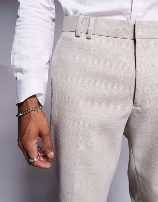 River Island slim fit suit pants in beige plaid | ASOS