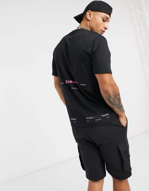 River Island slim fit tshirt with back print in black ASOS