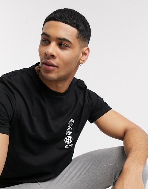 River Island slim fit t-shirt with logo in black | ASOS