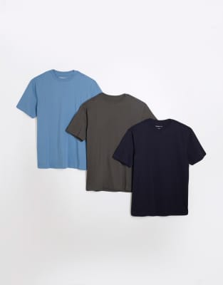 River Island Slim Fit T-Shirts 3 Pack in multi-Navy