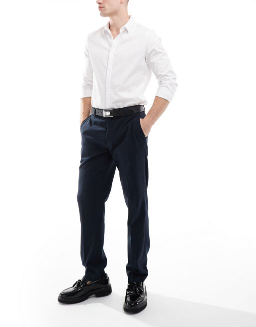 River Island slim fit tailored pants in navy 