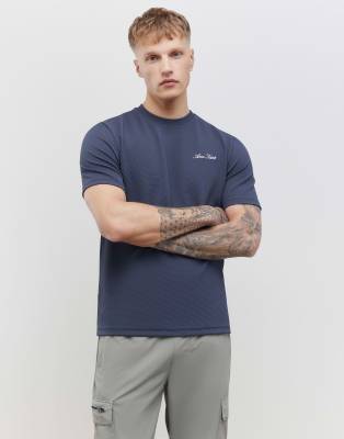 River Island Men's Grey Slim Fit Textured Ame Saint T-Shirt In - Dark