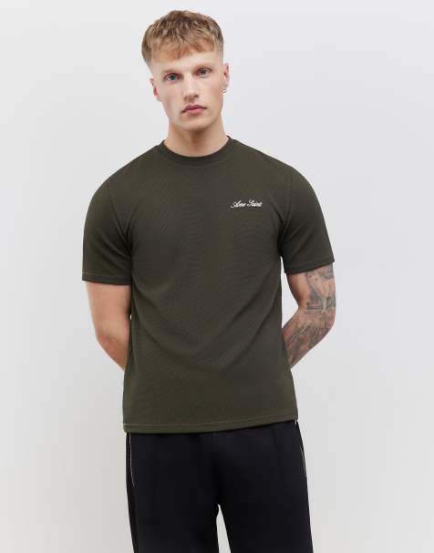 River Island Slim fit textured ame saint t-shirt in khaki