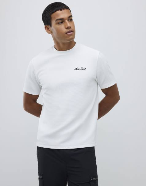 River Island Slim fit textured ame saint t-shirt in white - view 1
