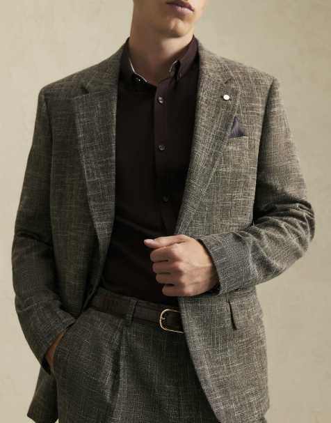 River Island Slim fit textured blazer in brown - view 1