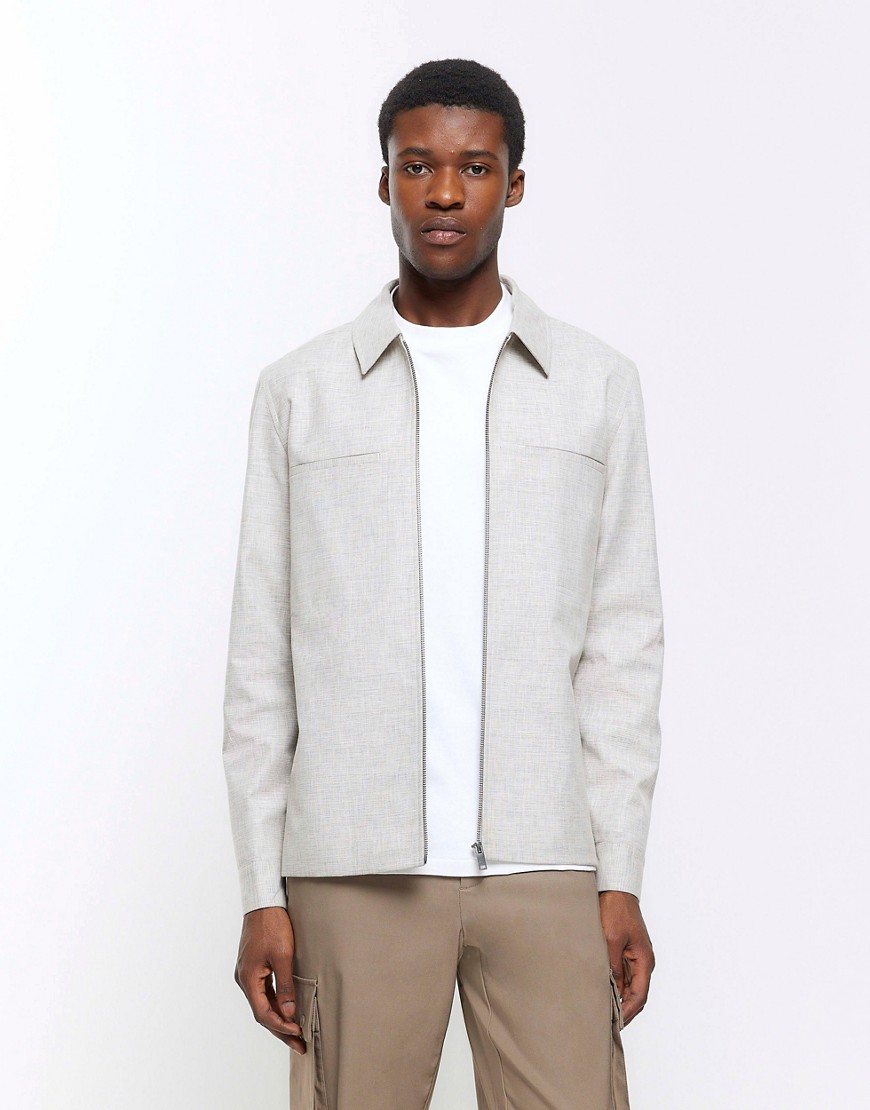 River Island Slim fit textured harrington jacket in grey - light