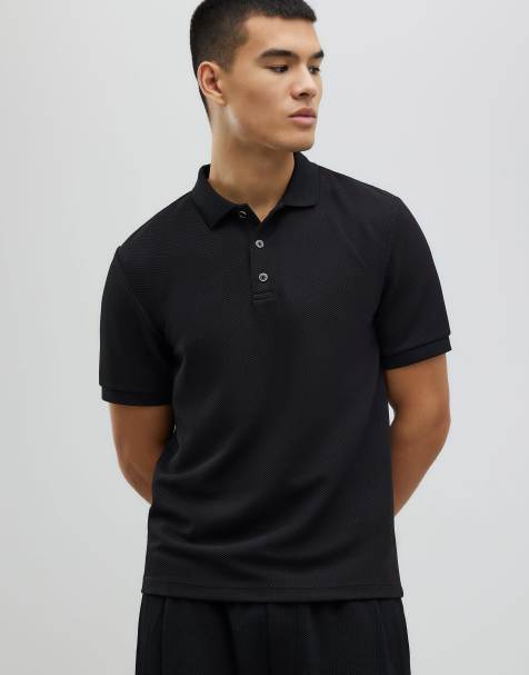 River Island Slim fit textured polo shirt in black
