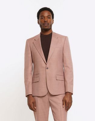 River Island Slim fit textured suit jacket in pink - marl