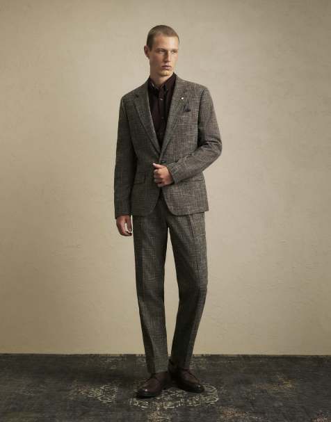 River Island Slim fit textured suit trousers in brown - view 1