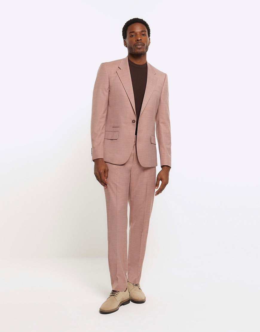 River Island Slim fit textured suit trousers in pink - marl