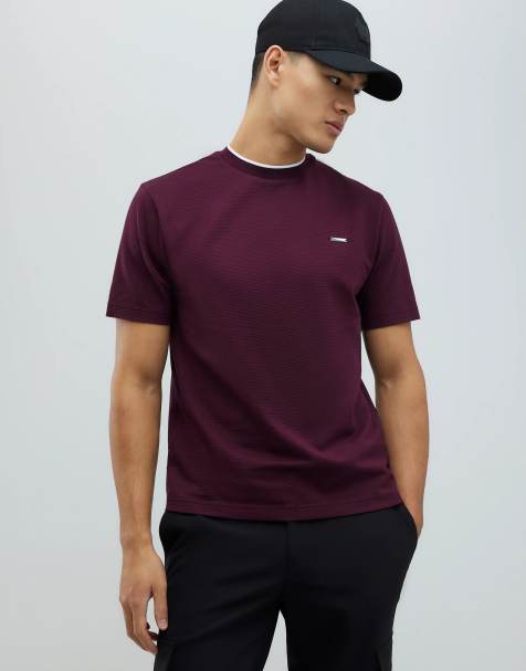 River Island Slim fit textured t-shirt in red - dark