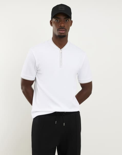 River Island Slim fit textured tipped polo shirt in white - view 1