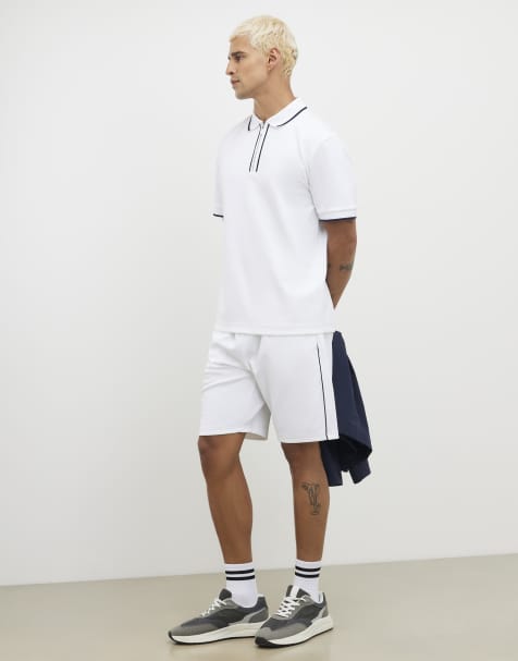 River Island Slim fit textured tipped shorts in white - view 1