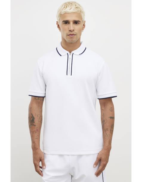 River Island Slim fit textured zip tipped polo shirt in white
