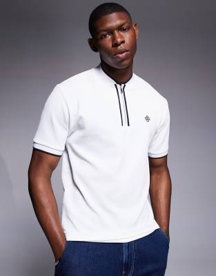 slim fit tipped baseball polo shirt in white