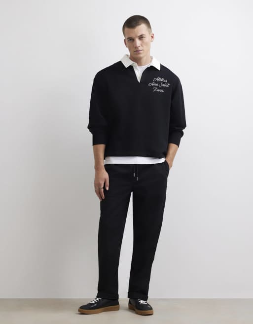 River Island Slim fit turn up hem joggers in black, 2 of 4