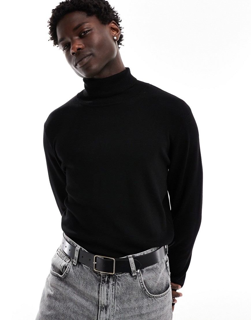 slim fit turtle neck sweater in black