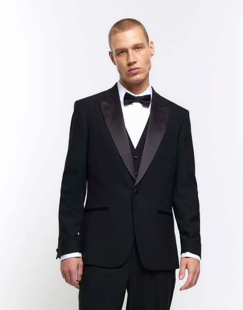 River Island Slim fit tuxedo jacket in black - view 1