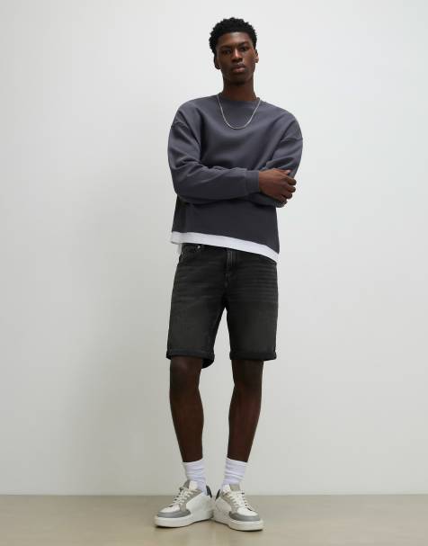 River Island Slim fit washed denim shorts in black - view 1