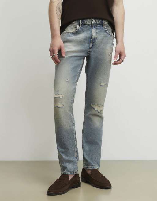 River Island Slim fit washed ripped jeans in light blue, 3 of 4